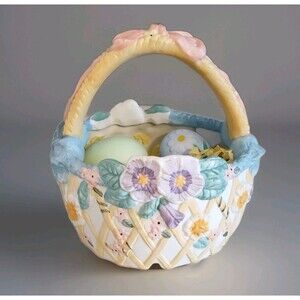 Ceramic Easter Basket With Floral & Lattice Purple Pansy Ceramic Easter Eggs